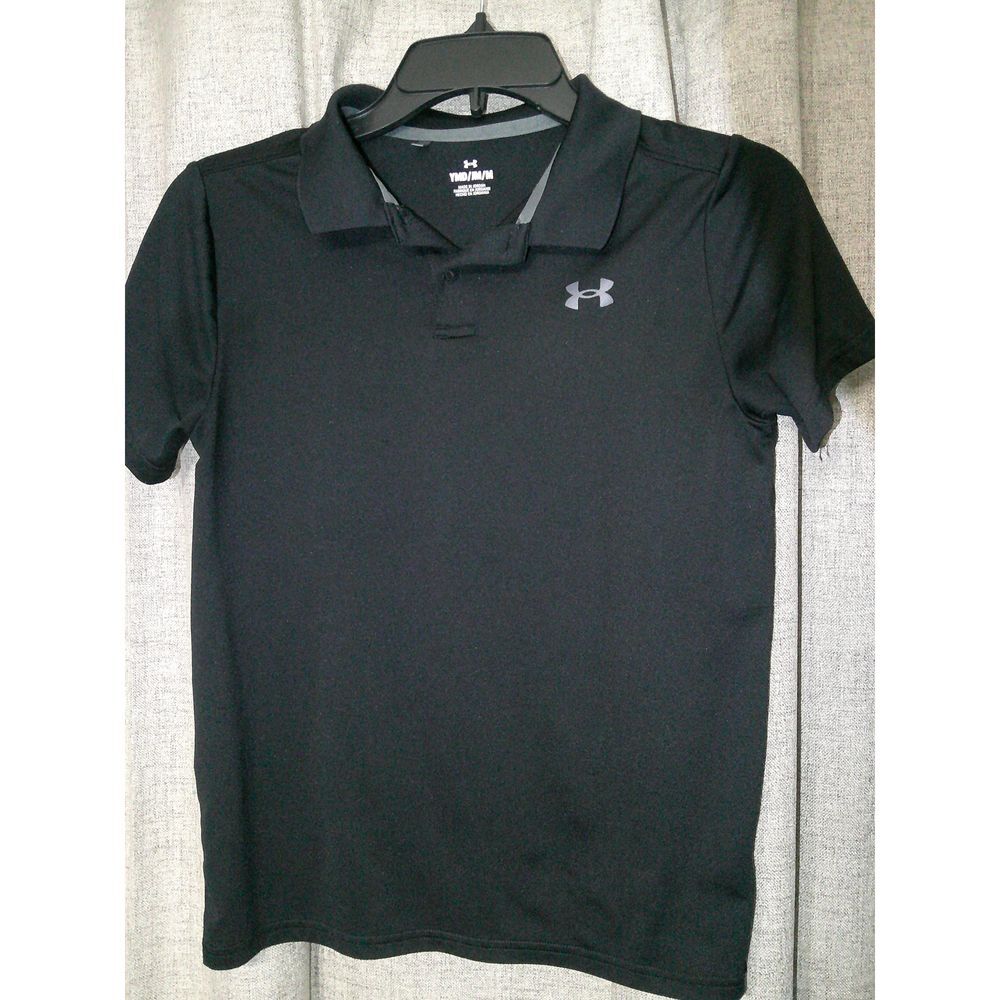 Under Armour Classic Black Polo Shirt Athletic Performance Golf Tennis YMD/JNR/M